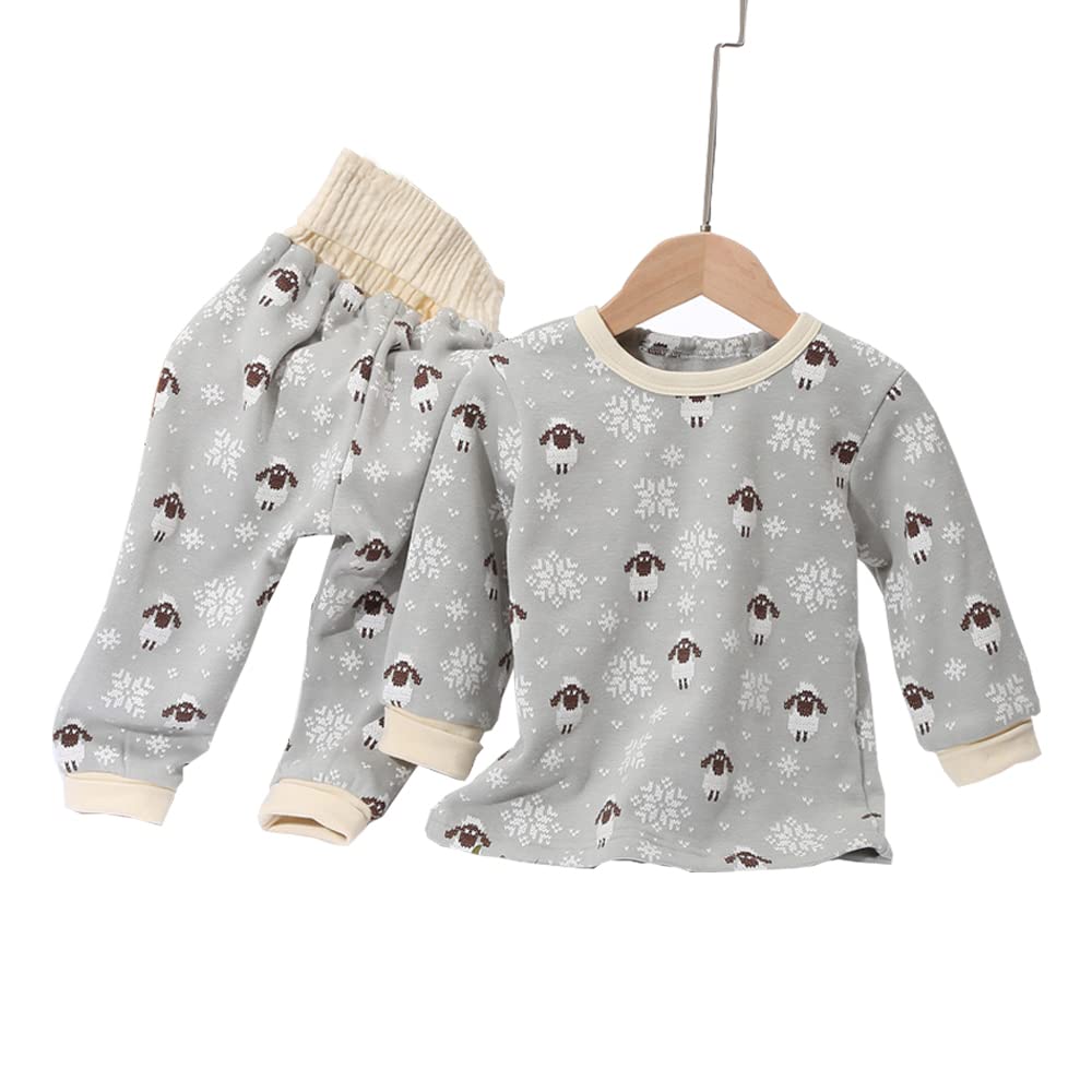 Jaydyequ Детская пижама с длинным рукавом, утепленная, из плотного хлопка, для малышей, с рисунком овечки, светло-голубая, 100 см, для мальчиков, теплая, одежда для весны/осени/зимы, комплект, подарок,