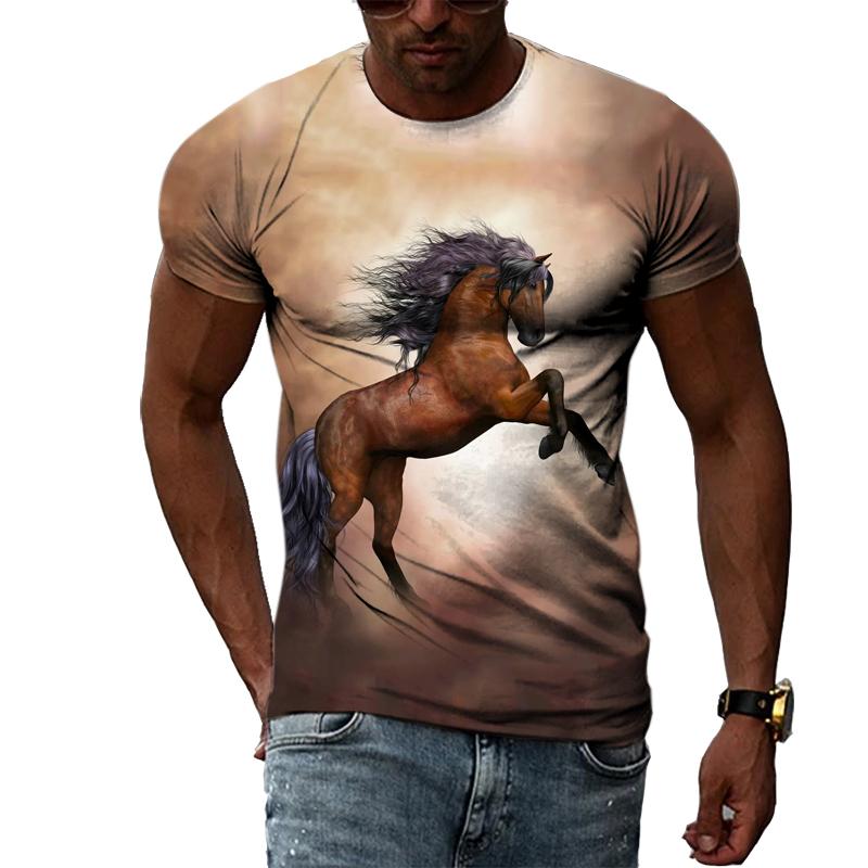 Летние футболки с оригинальным дизайном в виде животных и лошадей, мужские модные индивидуальные футболки в стиле хип-хоп с 3D принтом в стиле Харадзюку и короткими рукавами