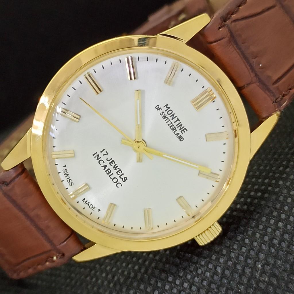 REFURBISHED GENTS MONTINE 17 JEWELS WINDING SWISS GOLD PLATED WATCH A285409-5 MontineQ-a285409-1