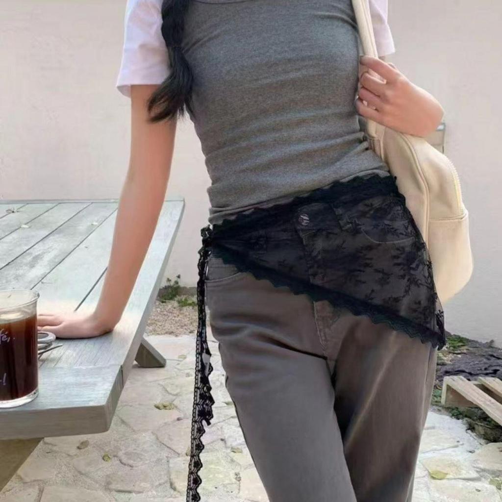 Double-use Triangle Short Half Skirt Butt Curtain Skirt Lace Trim Small Apron Soft Lace Stacked Ins Style Spring Headscarf