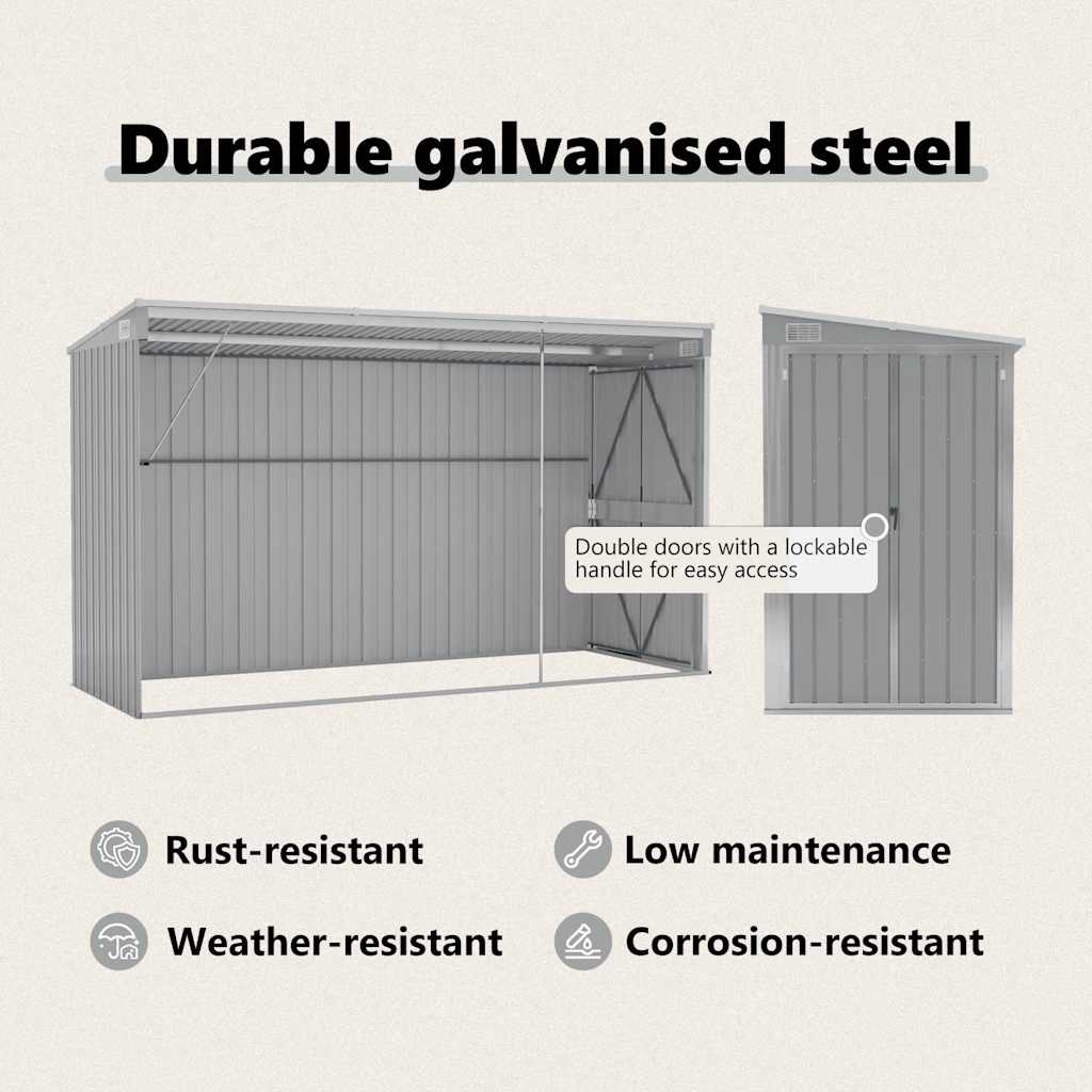 Wall Mounted Garden Shed Gray 118 x 288 x 178 cm Galvanized Steel
