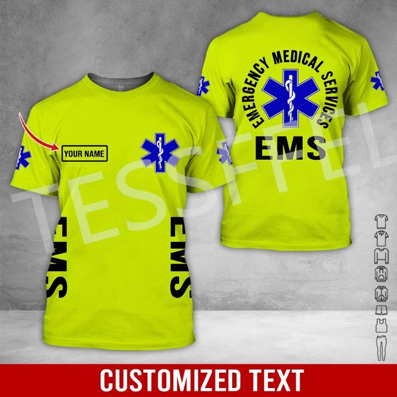 Индивидуальное имя Косплей EMS EMT Медицинский фельдшер Работник Татуировка 3DPrint Лето Harajuku Уличная одежда Короткие рукава Повседневные футболки X4