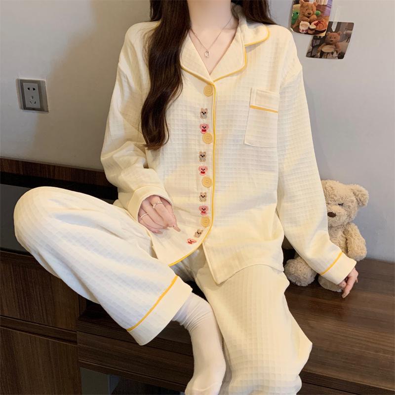 Cute cat pajamas autumn and winter women's warm air cotton thickened sandwich cardigan new girly loungewear