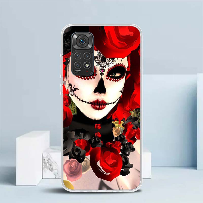 Катрина Красивая Девочка Роза Череп Мягкий Чехол для Телефона Xiaomi Redmi Note 15 14 13 12 Pro Plus 14S 11S 11T 11E 10S 10 4G Pat