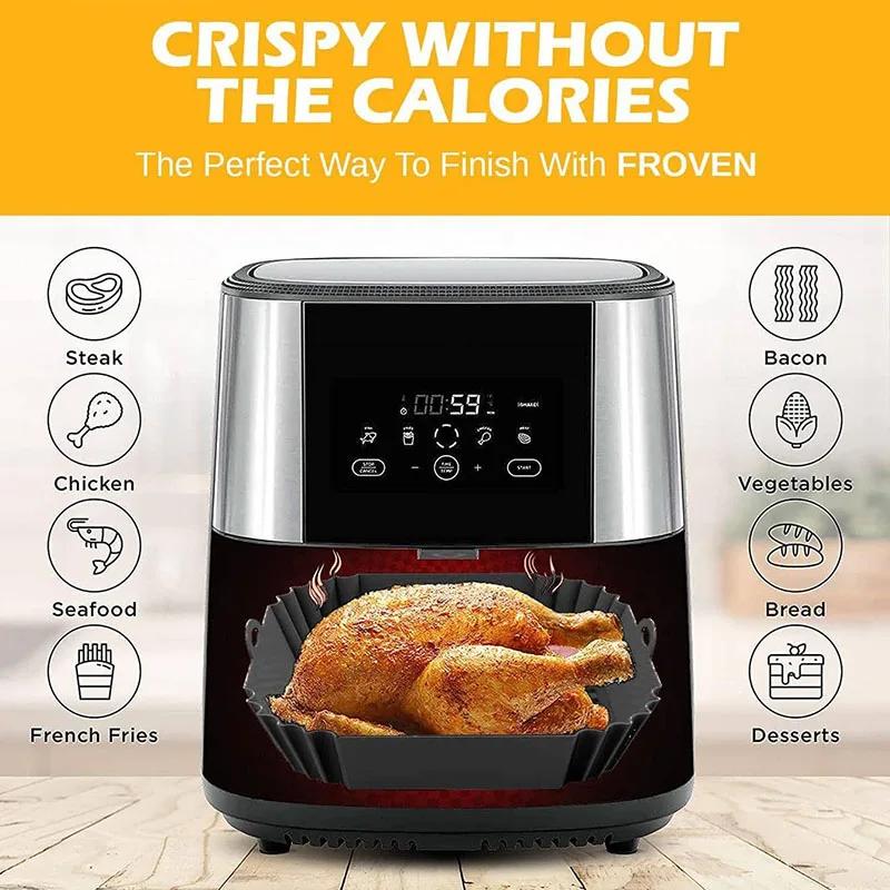 1pc Silicone Air Fryer Pot Tray with Handle Square Air Fryer Baking Pan Reusable Air Fryer Liner Accessories for Kitchen Baking