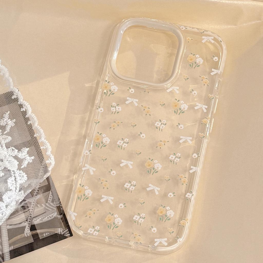 Fresh and simple yellow floral case suitable for iPhone 16, Apple 15, 17 Pro Max, anti-drop, 13 transparent, 11 soft