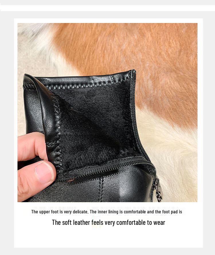 Женские ботильоны на массивном каблуке - 2025 Французский плюшевый теплый, нескользящий, увеличивающий рост, стройнящий стиль Мартин для осени/зимы