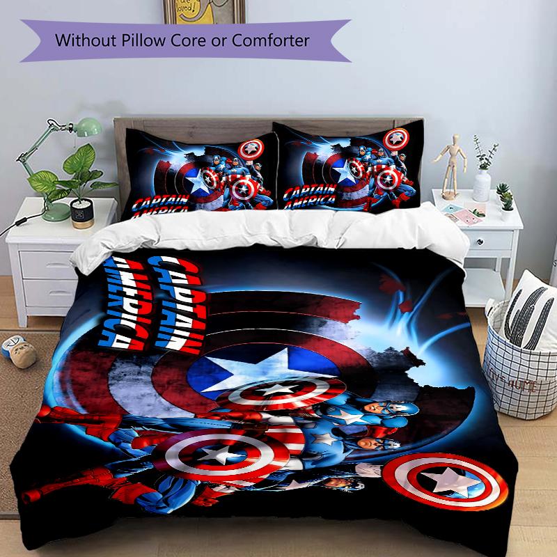 3Pcs Captain America Shield Bedding Set Soft Fabric Duvet Cover Pillowcases Home Xmas Halloween Gift 1 Duvet Cover 2 Pillowcase Es120