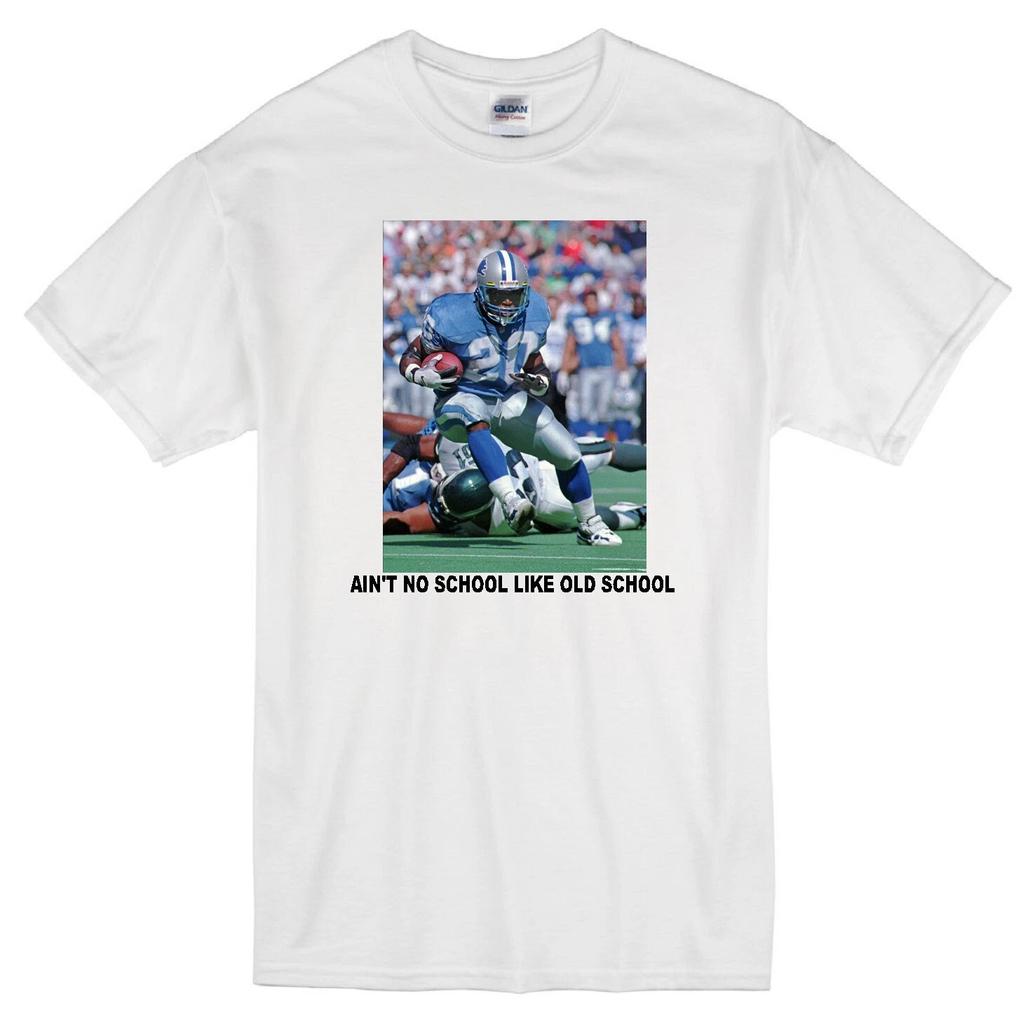 BARRY SANDERS "OLD SCHOOL" DETROIT LIONS FOOTBALL HALFBACK JERSEY WHITE T-shirt