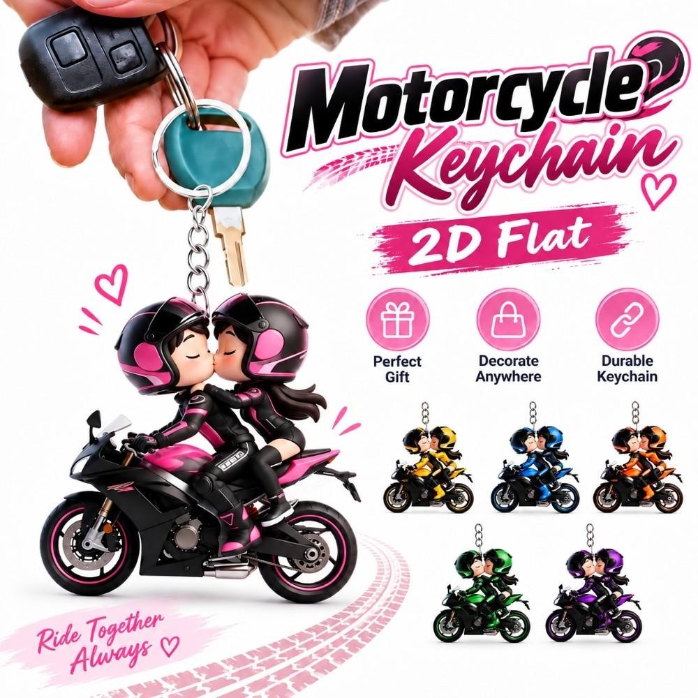 2D Flat Motorcycle Couple Keychain Acrylic Couple Keyring Funny Motorcycle Keychain Key Decoration