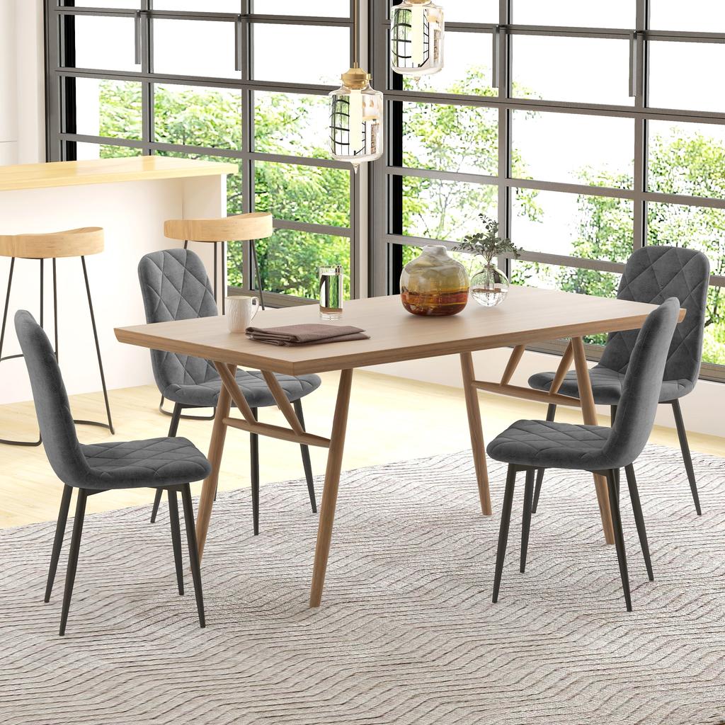 Dining Chairs, Set of 4 Kitchen Chairs with Backrest, Velvet Look, Upholstered Chairs with Metal Legs, for Dining Table, Grey
