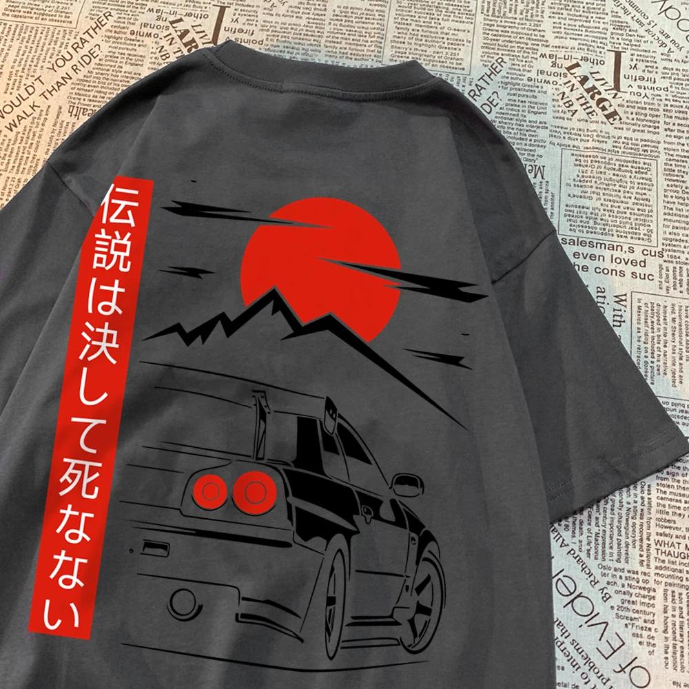 Японский стиль автомобиль смешной оригинальный дизайн мужские футболки хлопковая одежда свободная дышащая с коротким рукавом летняя футболка большого размера