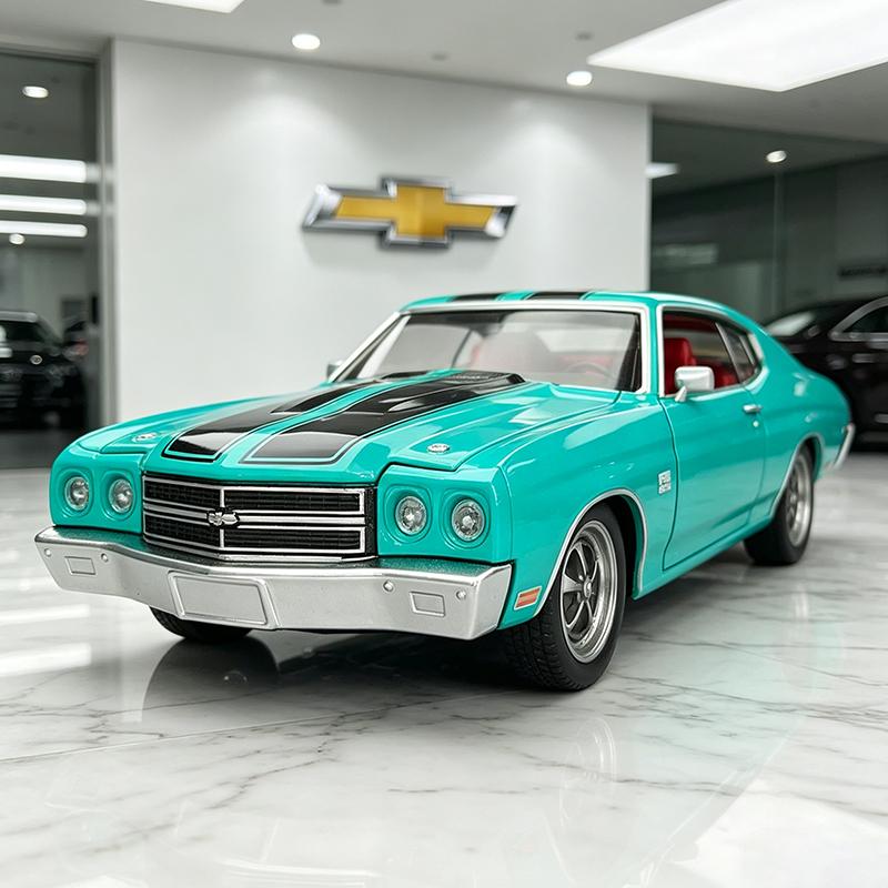 NEW 1:24 Chevrolet Chevelle 454 1970 Alloy Racing Car Model Sound and Light Pull Back Children's Toy Collectibles Birthday gift