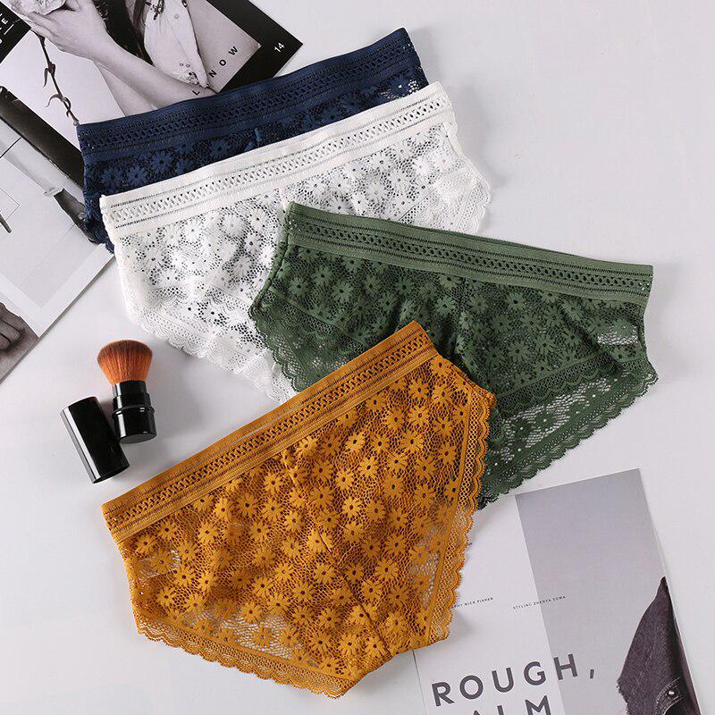Women's Lace Panties Comfort Underwear Daisy Print Lace Briefs