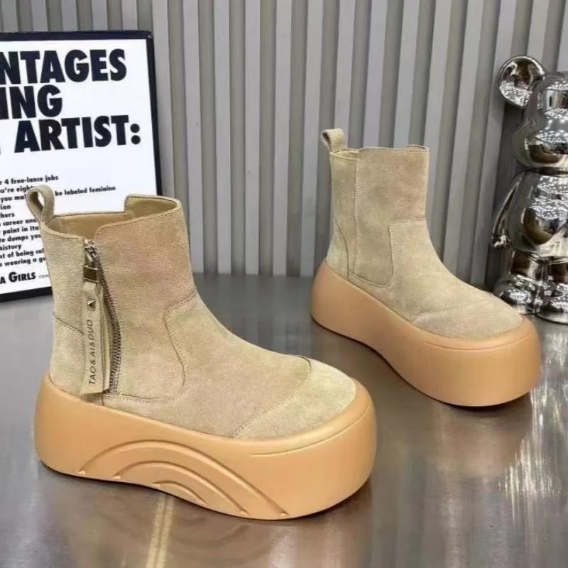 Ботинки на платформе с леопардовым принтом, женские туфли на плоской подошве из замши и хлопка, тренд зимы 2025 года, теплая повседневная обувь в готическом стиле, нескользящие ботинки Mujer