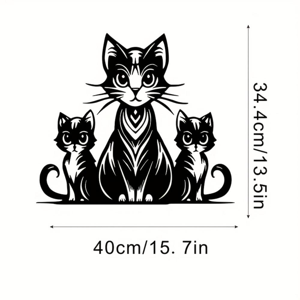 Винтажное металлическое настенное искусство Мать-кошка Котята Полосатый Фантастический Силуэт Геометрический Узор Декор Гостиной Подарок для Любителей Кошек