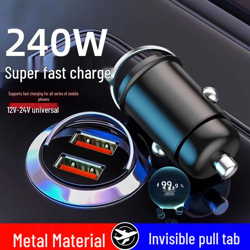 Автомобильное зарядное устройство с двумя USB 240 Вт - Быстрая зарядка 12 В/24 В Невидимая вилка