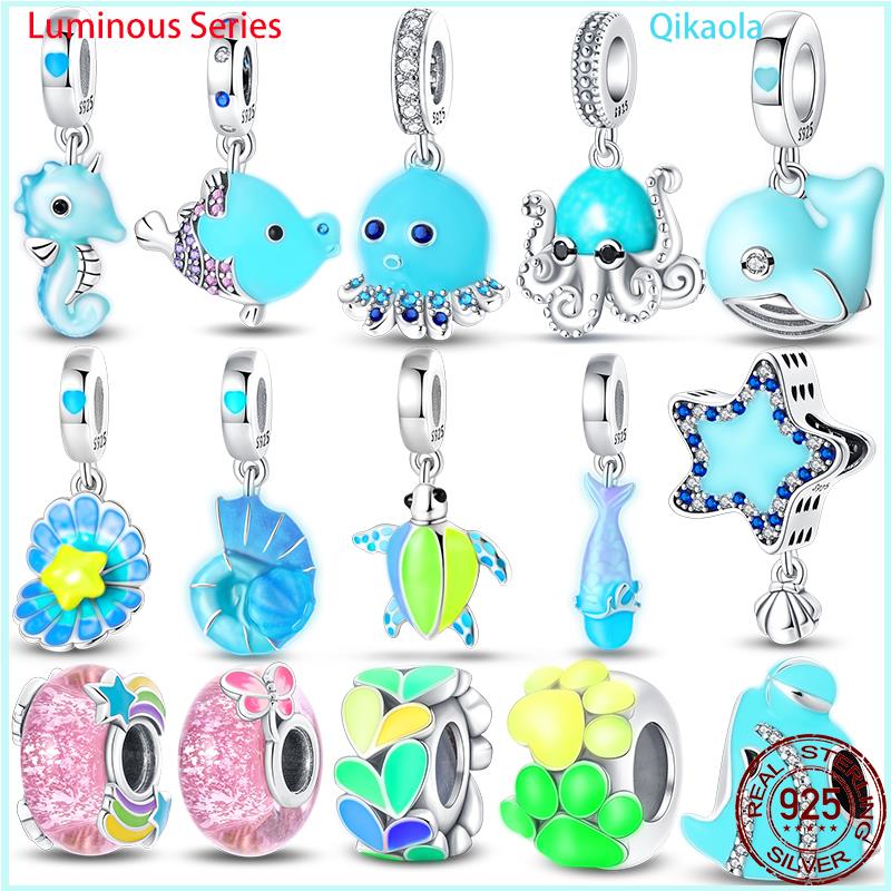 Original 100% sS925 Sterling Silver Luminous Octopus Ocean Series Charms Fit Bracelet DIY Beads Ms Jewelry Gift New In
