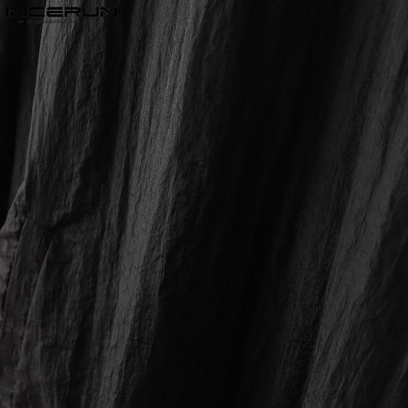 INCERUN Весенние мужские топы с V-образным вырезом и принтом, сшитые на заказ, с длинным рукавом, с завязками на подоле, футболки