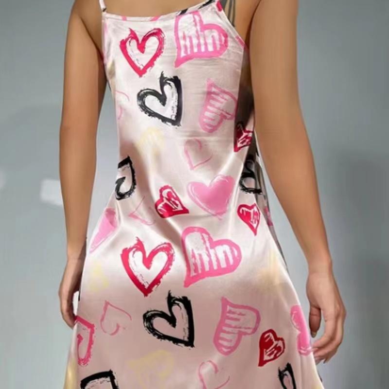 Женская сексуальная ночная рубашка на бретельках, ночная рубашка, женское сексуальное нижнее белье, шелковая атласная пижама, ночная рубашка с цветочным принтом, домашняя одежда, мини-платье