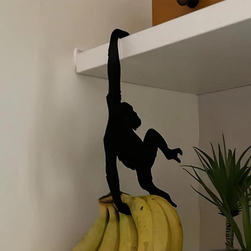 Creative Design Kitchen Wall Metal Hook Key Hanger Cat Tail Monkey Shaped Decor Holder Clothe Storage Rack Seamless Hook Tool