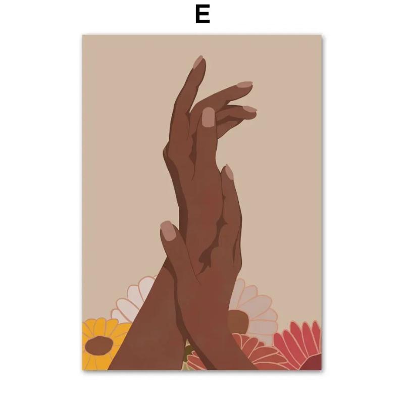 Элегантная черная девушка подсолнечник холст искусство абстрактный настенный декор для гостиной спальни HD печать плакат с растением шляпа юбка Desi