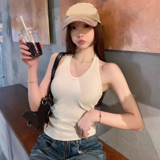 Women Tops Halter Sleeveless Backless Tank Tops Solid Color Slim Fit Base Shirt Party