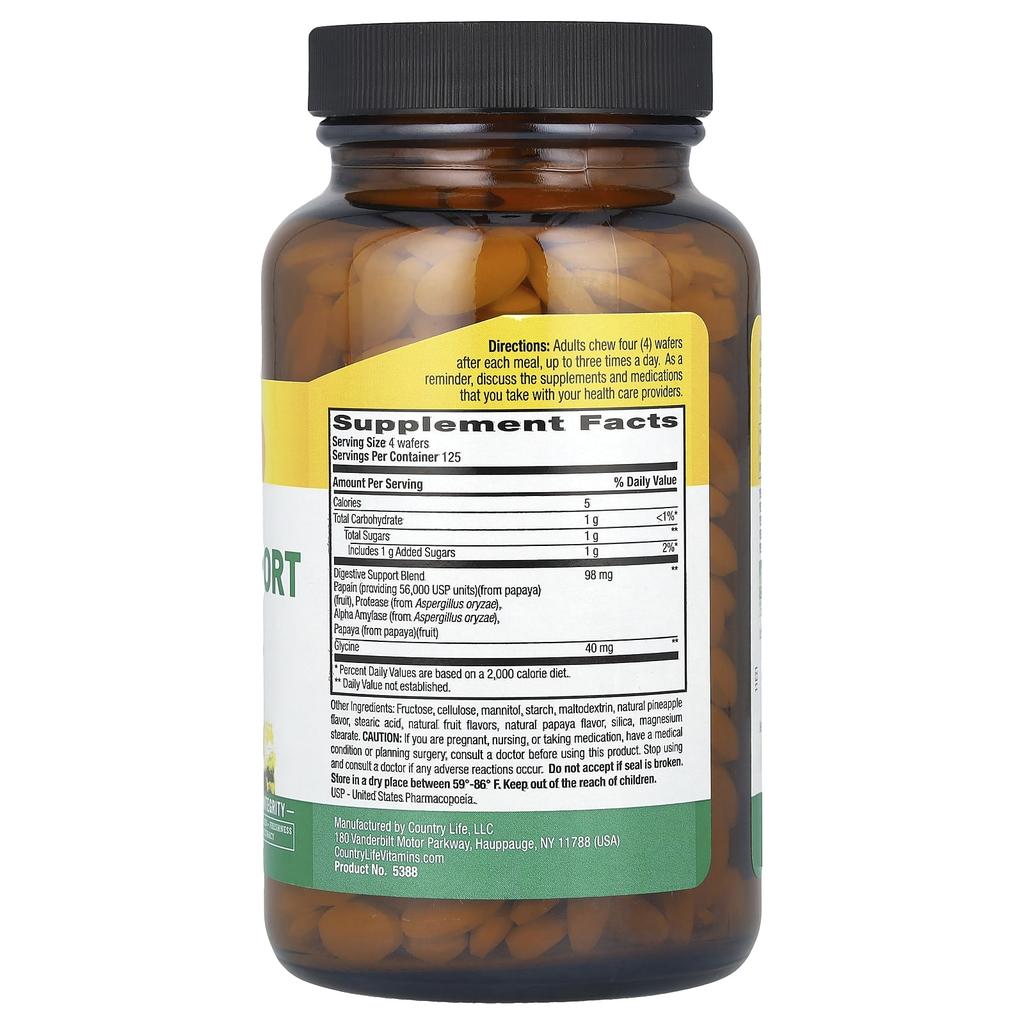 Papaya Digestive Support, Pineapple Papaya, 500 Chewable Wafers