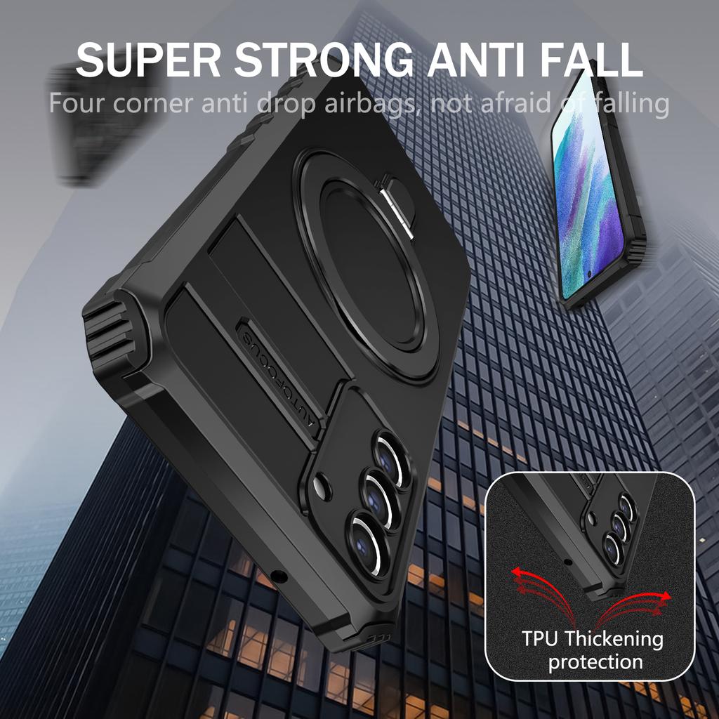 Для Samsung Galaxy S21 FE 5G Магнитный Чехол для Телефона из PC+TPU с Держателем-Кольцом и Подставкой