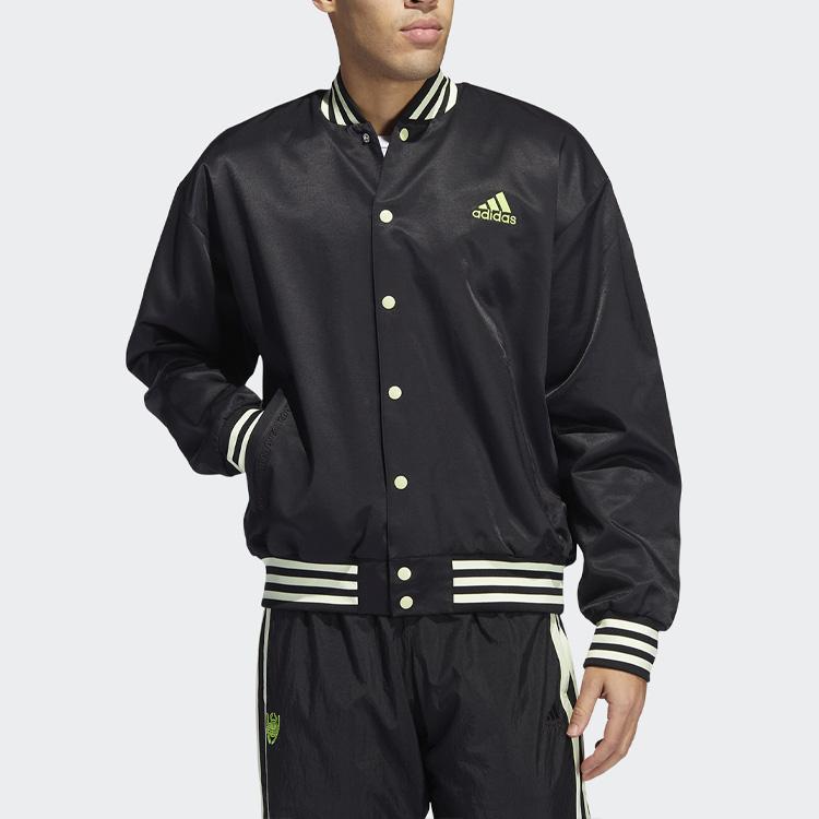Adidas Striped Sports Baseball Jacket Men Jackets Black HB5439