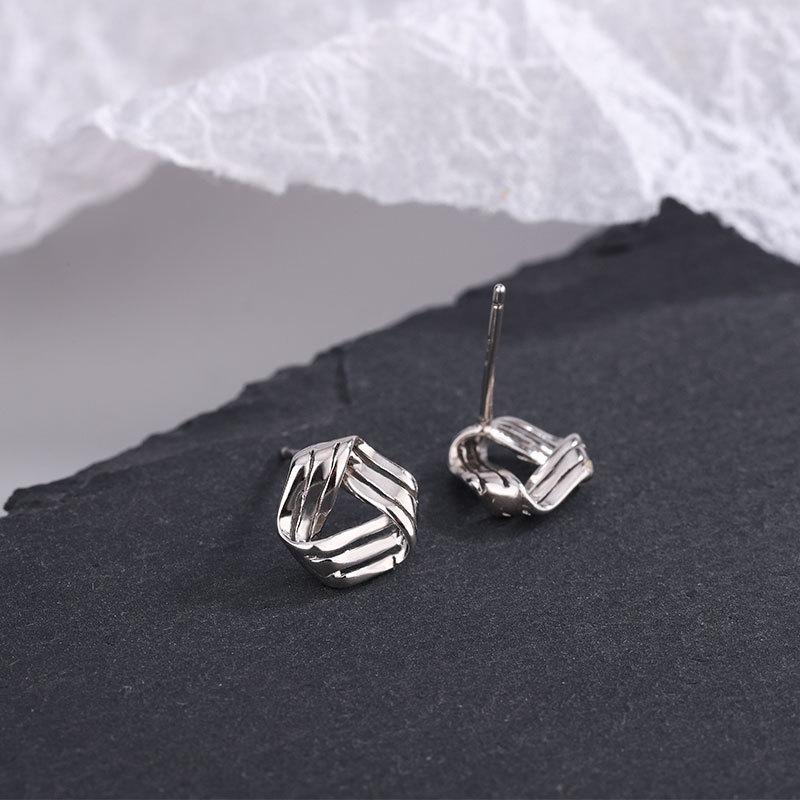 Silver Color Cross Triangle Stud Earrings for Women Hollow Geometric Statement Female Small Earrings Tiny Fashion Ear Jewelry