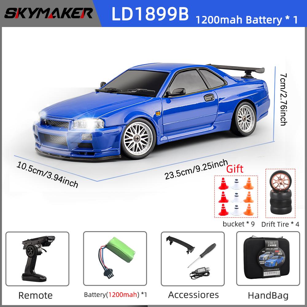 Skymaker Ldrc 1/18 Радиоуправляемая Дрифт-машина Ld1899 Модель GTR R34 2.4 ГГц Задний привод с гироскопом Кузов из сплава для езды по дороге Гоночная машина для мальчиков в подарок