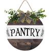 Pantry Sign Front Door Porch Decoration, Round Rustic Wooden Hanging Sign With Bow and Straw Ring for Pantry Indoor Farmhouse Porch Party Family