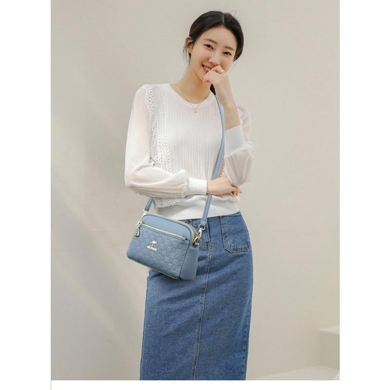 Аутентичная женская сумка, новинка 2024 года, модная повседневная сумка для мамы из мягкой кожи среднего возраста, сумка на одно плечо, упрощенная диагональная сумка, маленькая квадратная сумка