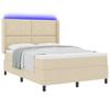 LED Box Spring Bed with Headboard Cream 140 X 190 Cm Fabric