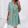 Women's Summer New Printed V Neck Fringe Five Quarter Sleeve Dress