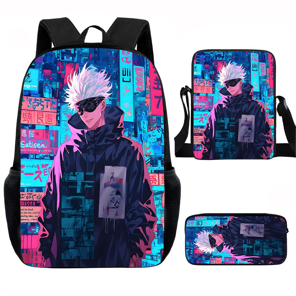 J-Jujutsu Kaisen Набор из 3 предметов Рюкзак 40 см/15,7 дюйма Школьные сумки Сумка через плечо Пенал Сумка для компьютера/книг для мальчиков и девочек Лучший подарок