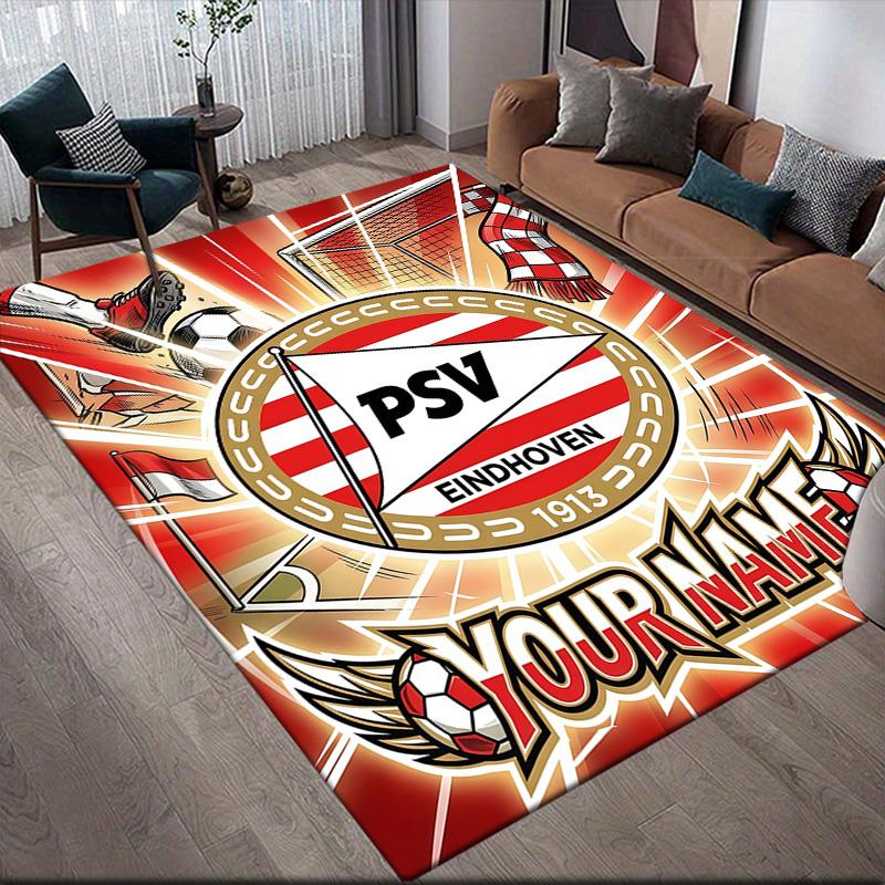 Custom Name PSV Eindhoven Flannel Pattern Square Carpet,Area Rug,Carpet Rug for Living Room Bedroom Sofa Playroom Decor,Non-slip Floor Mat