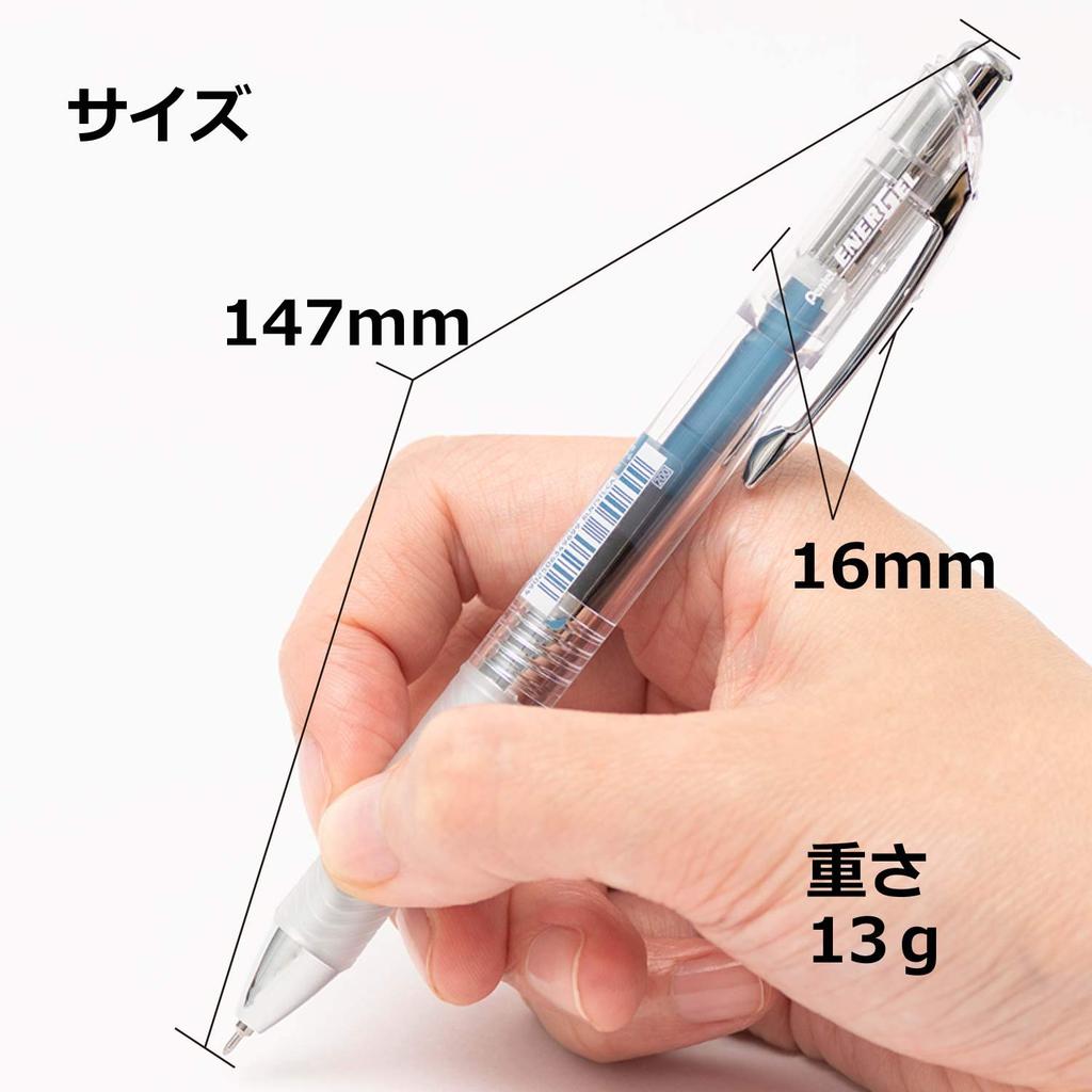 Шариковая ручка Pentel с гелевыми чернилами Energel Infree, прозрачный стержень, синий, черный, 10 шт., 0,5 мм BLN75TL-CA