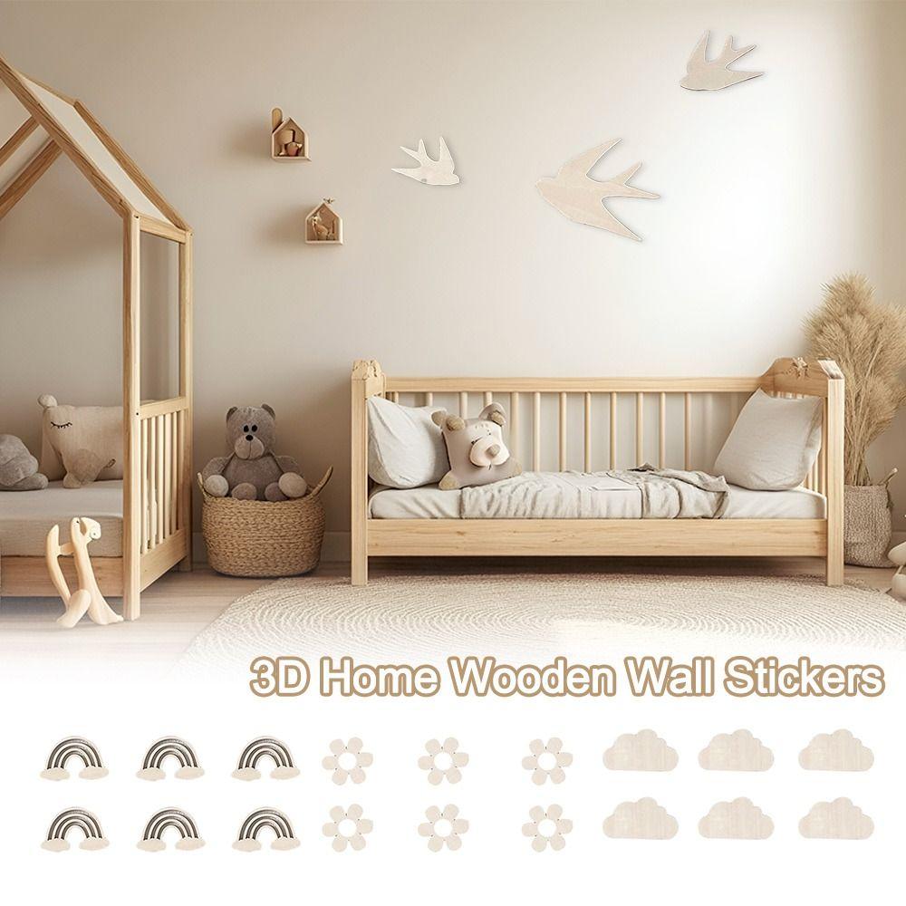 Сделай сам Наклейки на стену Облака 3D Наклейки на стену Милые Деревянные наклейки Настенные украшения Декор детской комнаты