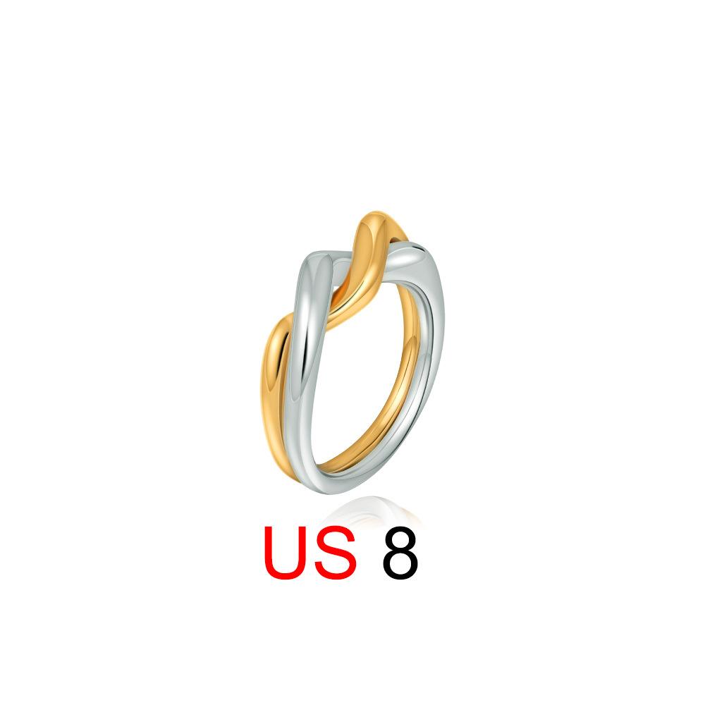 18K gold and silver two-color French retro stacked ring simple versatile ring hand jewelry