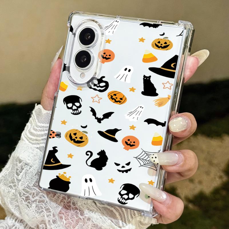 Чехол 'Призрачная Тыква' на Хэллоуин для Samsung Galaxy Z Fold 8 Ultra 7 6 5 4 Z Fold8 Fold7 Fold6 Fold5 С шарниром Прозрачный Тонкий Жесткий ПК Чехол для Складного Телефона
