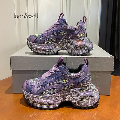 Модные кроссовки из денима и канваса на толстой подошве с покрытием из страз, женские, со стразами, на массивной подошве, обувь в стиле папиных кроссовок, женские, дизайн люксового бренда, кристальные zapatos