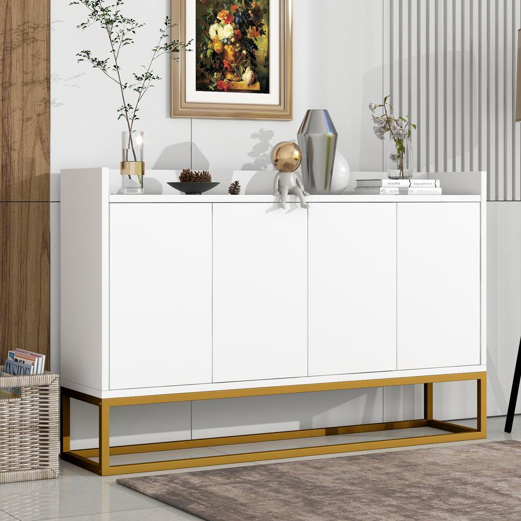 Modern Sideboard in Minimalist Style 4-Door Handleless Buffet Cabinet for Dining Room, Living Room, Kitchen (White)