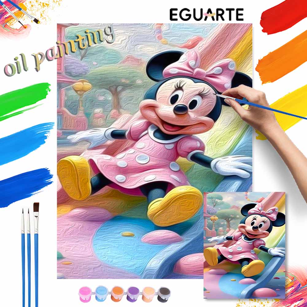 Disney oil painting painting art Minnie Mouse slide fun handmade diy painting home decoration gift