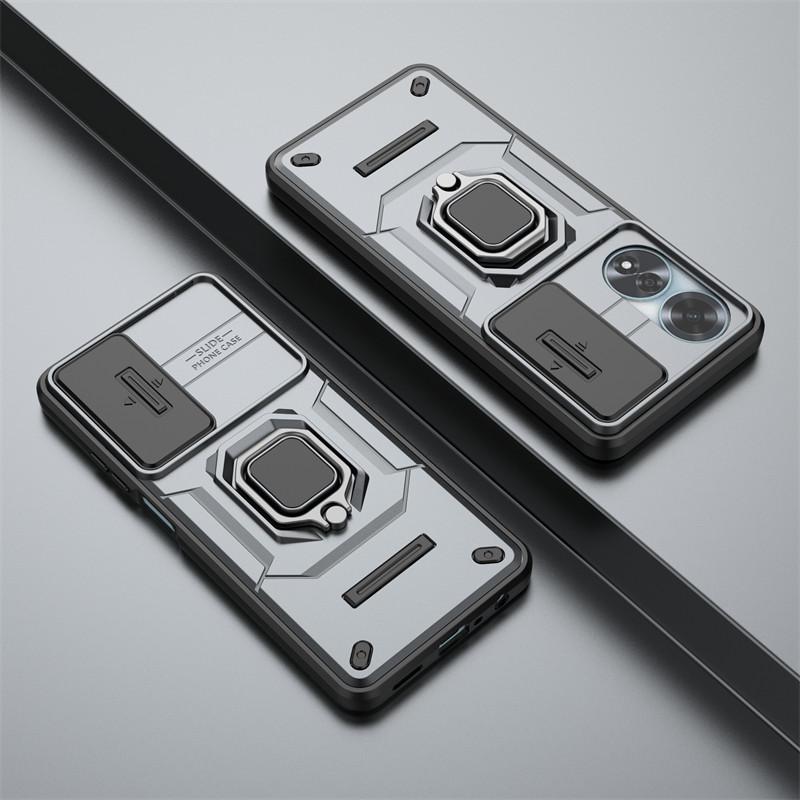 Для OPPO A60 Чехол Slide Camera Len Телефонные чехлы для OPPO A60 4G Чехол Противоударный Бронированный PC + TPU Держатель Задняя крышка для OPPO A60