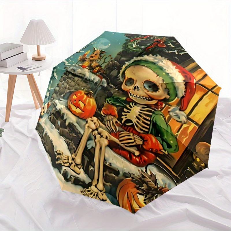 1pc Skeleton in Christmas Pattern Automatic Cartoon Umbrella is Fashionable and Good-Looking, Suitable for Travel and Daily Use.Y074