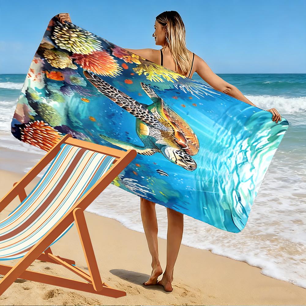 Sea Turtle Underwater Coral Design Beach towel quick-drying for travel outdoor sports jogging beach and swimming