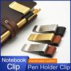 STONEGO Handmade Leather Brass Stainless Steel Pen Holder Clip Journal Notebook Paper Folder Writing Office Supplies