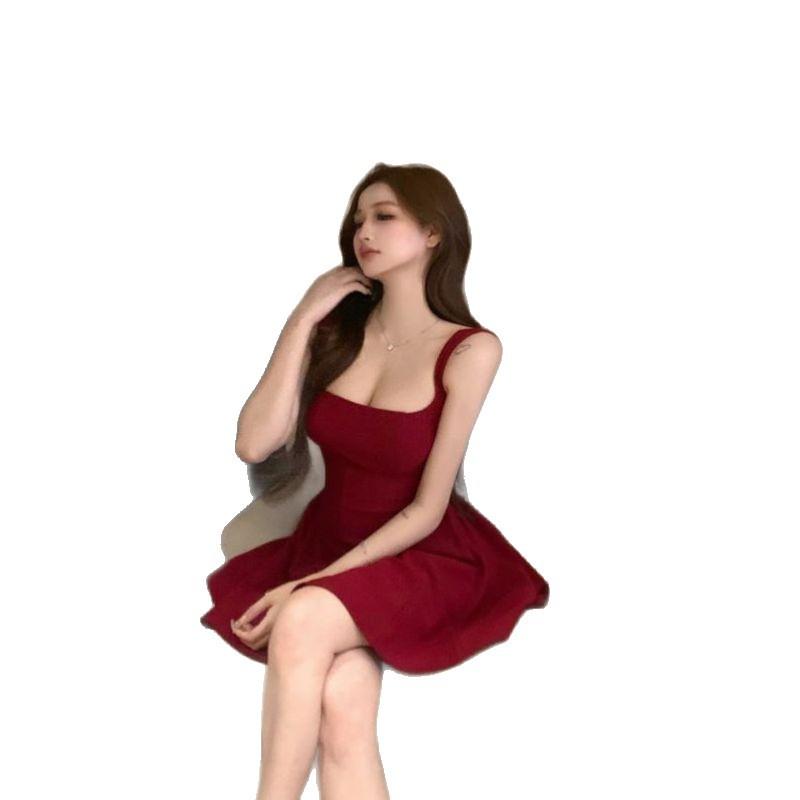 French skirt suspender dress women's new summer pure desire wind sexy waist thin temperament red short dress
